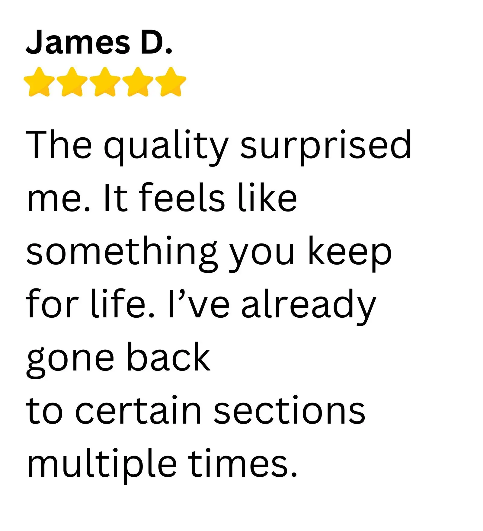 Five-star customer review from James D.